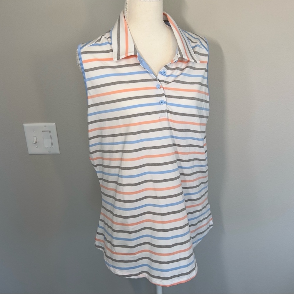 adidas Striped Muscle Tee - Blue, Orange, White